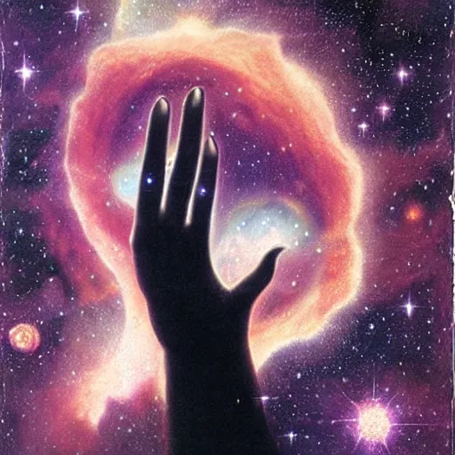 Image similar to a nebula in the shape of a hand, david a. hardy