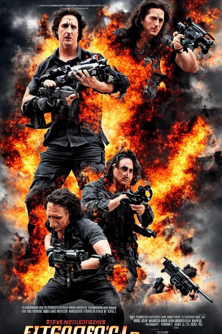 Image similar to a movie poster for an action film starring Steven Segel, explosive special effects, cinematic action sequences