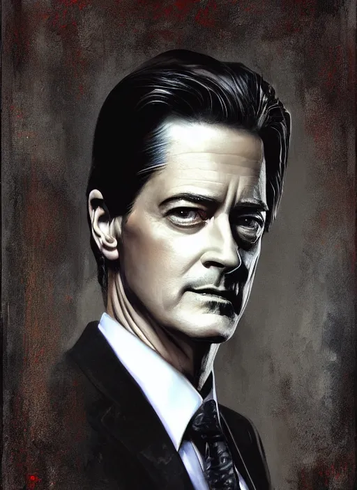 Prompt: portrait of kyle maclachlan as dale cooper by dan quintana