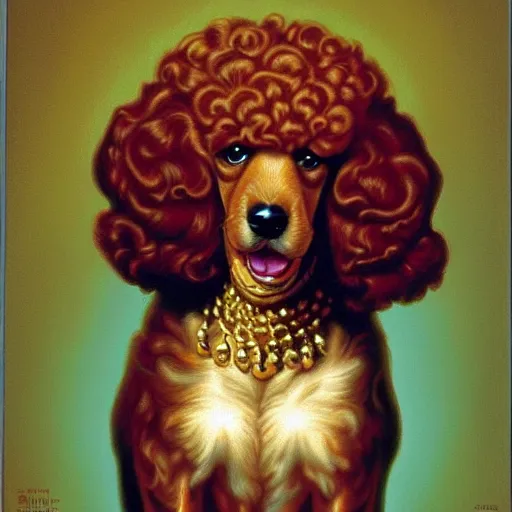 Prompt: the royal poodle by greg hildebrandt puppy regal baroque