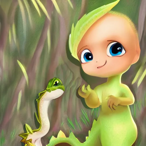 Prompt: very very very very cute chibi baby dragon, portrait, pixar style, forest background