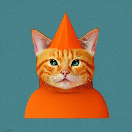 Prompt: orange tabby cat wearing a dunce cap, fantasy illustration