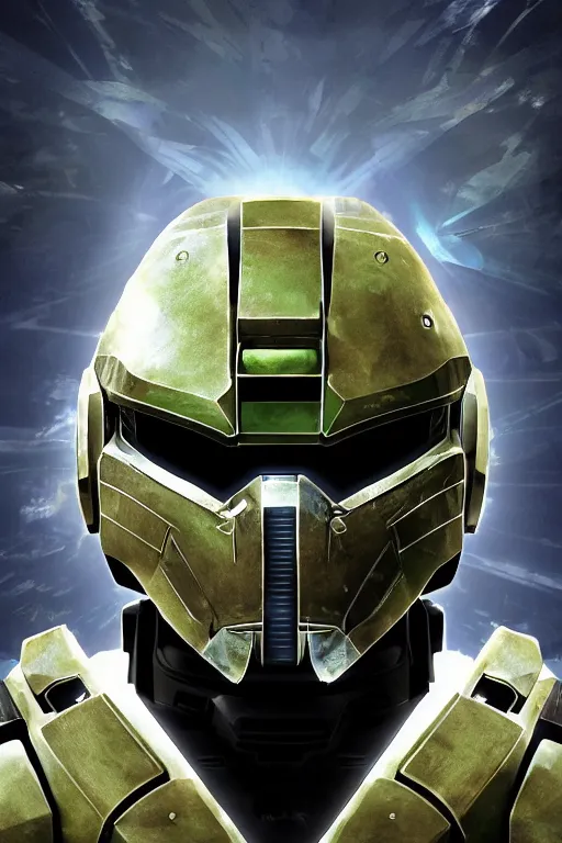 Image similar to robot ninja mask helmet halo master chief radiating a glowing aura global illumination ray tracing hdr fanart arstation by ian pesty and katarzyna da „ bek - chmiel