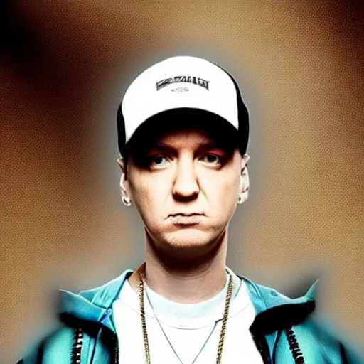 Image similar to rapper eminem as a character in the game league of legends, with a background based on the game league of legends, detailed face