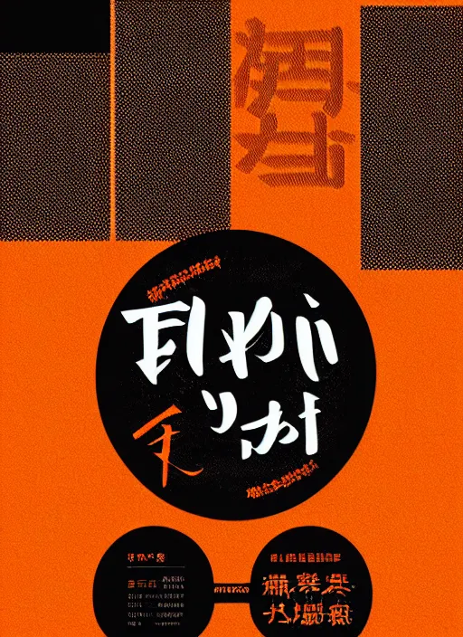 Image similar to poster design with duochrome contemporary typographic Japanese katakana, black and orange colour palette, layout design, illustrator vector graphics