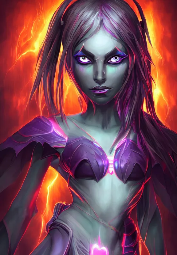 Image similar to dark elf girl colorful concept design art, symmetrical, short dress, glowing eyes, detailed body, full body, detailed face, ultradetailed digital illustration, 8 k, epic atmosphere, digital art by simon cowell and moebius