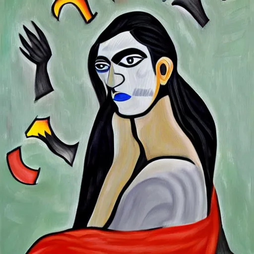 Prompt: paint guernica frida in a style of a kahlla