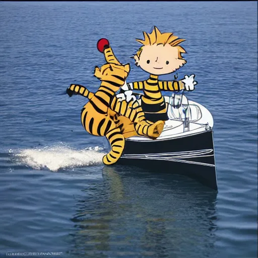 Image similar to calvin and hobbes sailing thier yacht