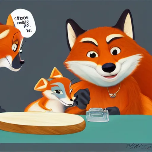 Prompt: foxes judging a cheese competition, furry, cute, disney concept art, pixar, artstation, detailed, award winning, dramatic lighting, snooty expression, smug, cheese, fox, cheese competition, cheese contest, zootopia