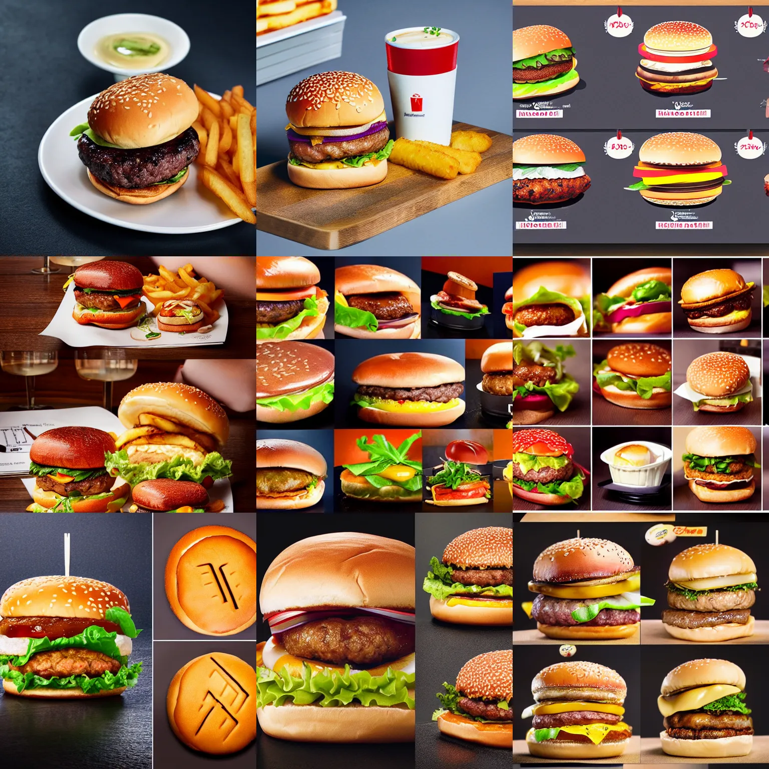 Prompt: a michelin star mcdonalds burger menu, beautiful food photography