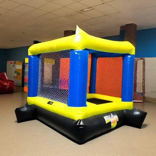 Image similar to a darkly lit indoor children's bounce house photo taken with a deposable camera limital space