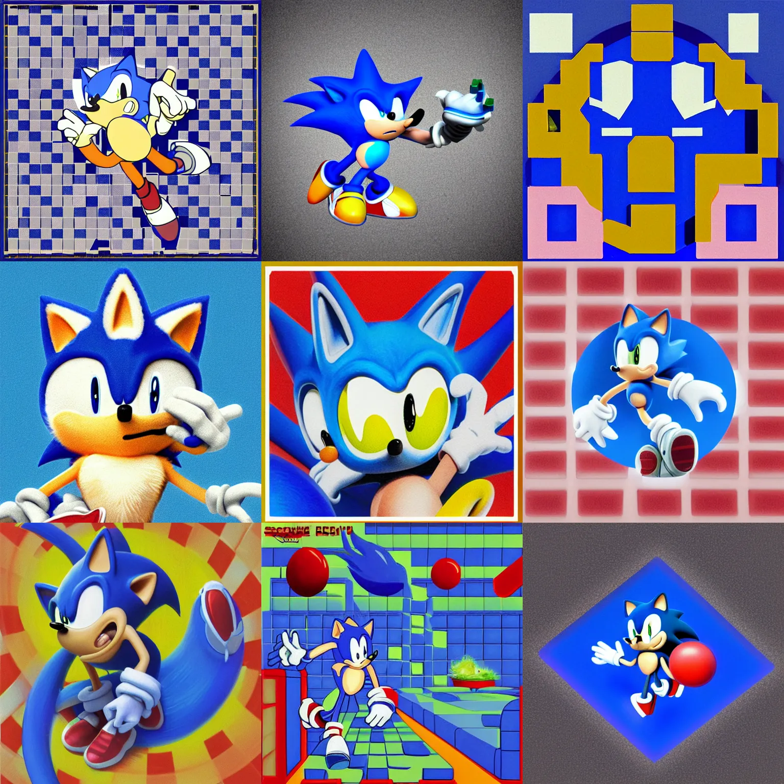 Prompt: sonic hedgehog portrait deconstructivist claymation scifi matte painting lowbrow surreal sonic hedgehog checkerboard planet retro professional soft pastels high quality airbrush art album cover of a liquid dissolving airbrush art tongue sonic the hedgehog swimming through dreams blue checkerboard background 1 9 9 0 s 1 9 9 2 sega genesis video game album cover