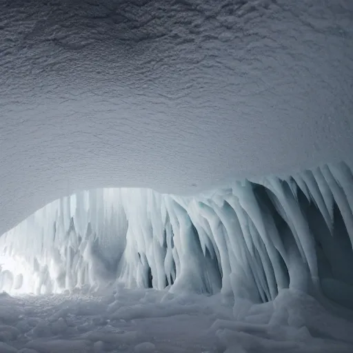 Prompt: icelandic ice caves, night, dark, surreal, creepy,