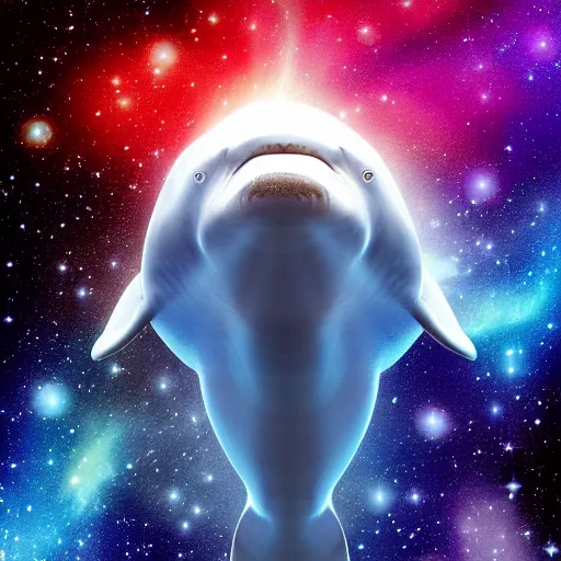 Prompt: beluga whale face only, nebula space background, higher detailed, realistic