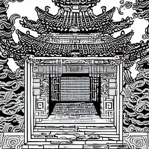 Image similar to ancient Chinese temple under the sea, in cartoon style