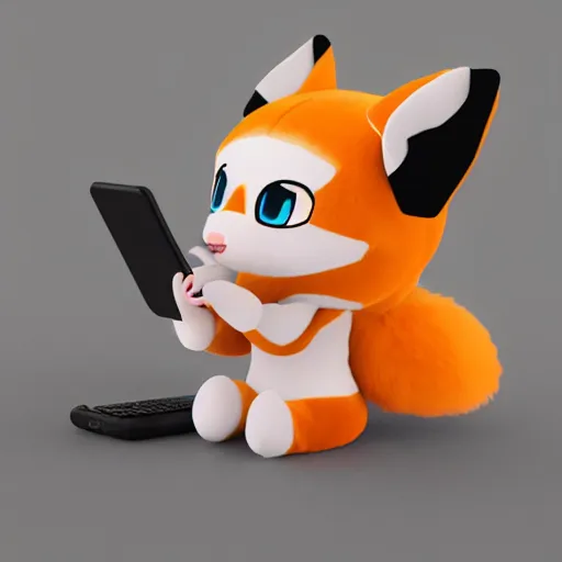 Image similar to cute fumo plush of a foxgirl typing on a phone, anime girl, vray