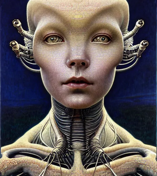 Prompt: detailed realistic beautiful young bjork alien robot as queen of mars face portrait by jean delville, gustave dore and marco mazzoni, art nouveau, symbolist, visionary, gothic, pre - raphaelite. horizontal symmetry by zdzisław beksinski, iris van herpen, raymond swanland and alphonse mucha. highly detailed, hyper - real, beautiful