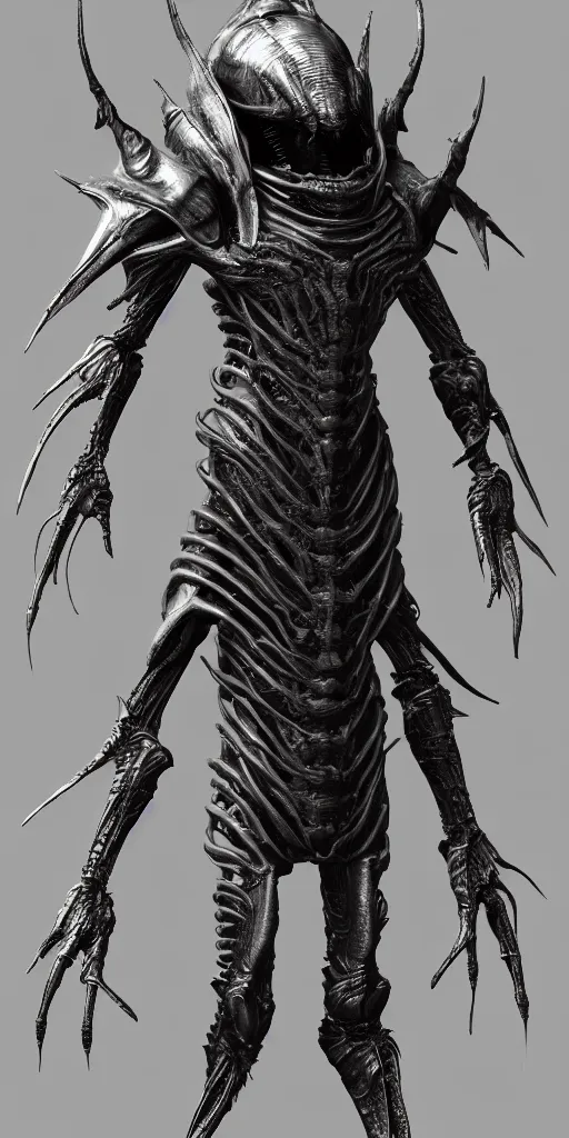 Image similar to futuristic alien with lasers eldenring boss. concept art, character sheet, fromsoftware, dark souls, eldenring, screenshot, extremely detailed, insanely detailed, realistic, zbrush, horror, bloodbourne, full body concept