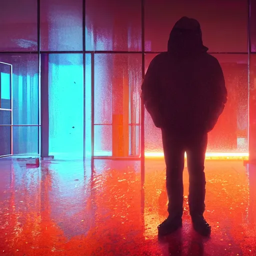 Image similar to human portrait formed out of rain, beautiful, neon, epic detail, galactic background, rendered in octane, unreal engine, realistic