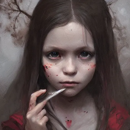 Image similar to Portrait of a small vampire girl, detailed face, fantasy, highly detailed, cinematic lighting, digital art painting by greg rutkowski