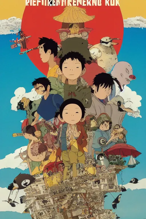 Prompt: full movie poster tekkonkinkreet defend the beach against giant penguins, studio ghibli, by Katsuhiro Otomo, Geof Darrow, Phil hale, Ashley wood, Ilya repin, frank frazetta, 8k, hd, high resolution print