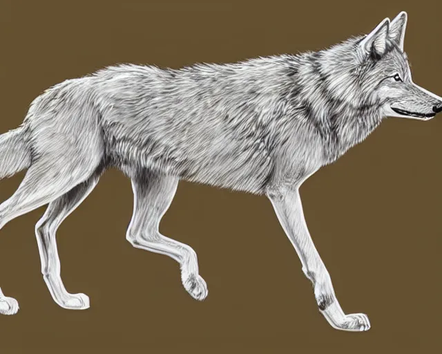 Image similar to digital art of a full-body outline of a running wolf, simple, no color, high quality, HD, 8K,