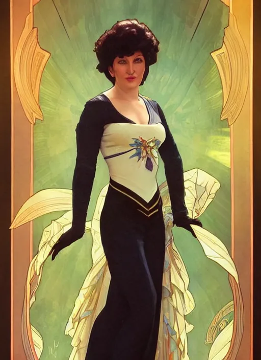 Image similar to a painting of majel barrett as lwaxana troi. beautiful art by artgerm and greg rutkowski and alphonse mucha