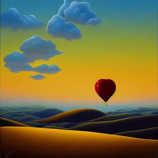 Image similar to a painting of an unimaginably beautiful landscape at golden hour, an ultrafine detailed painting by rafal olbinski, behance contest winner, pop surrealism, detailed painting, very detailed, minimalist, skeuomorphic, airbrush art