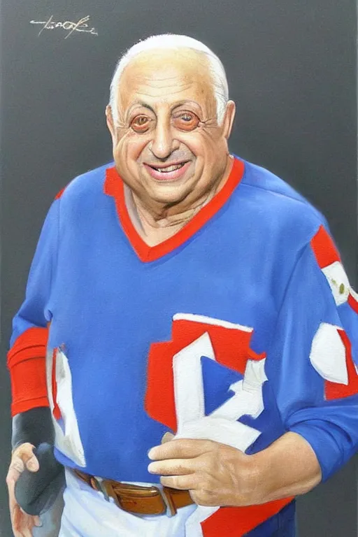 Prompt: beautiful, realistic painting of tommy lasorda dressed like super mario