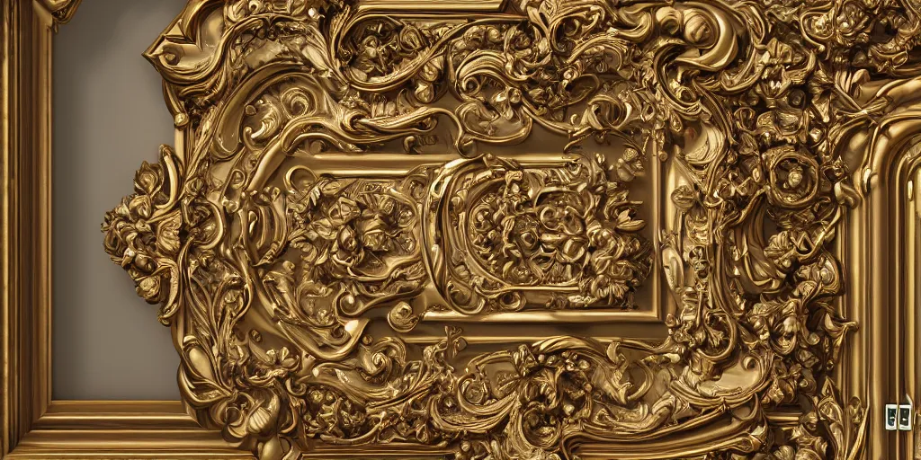 Image similar to hyper detailed baroque picture frame on a wall, 3 d octane render, ultra photorealistic