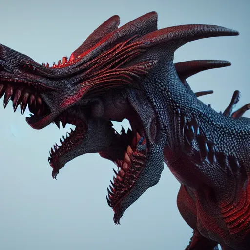 Image similar to an alien mimicking the form of a dragon, octane render, 3D, 20B parameters