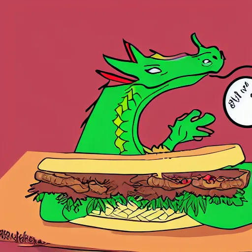 Prompt: dragon eating a sandwich