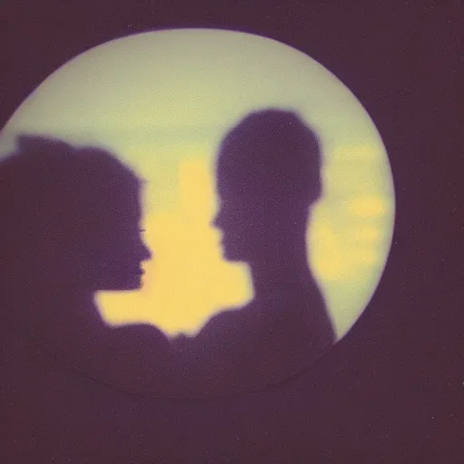 Image similar to polaroid of a dream, silhouettes, reflection, double exposure, high contrast