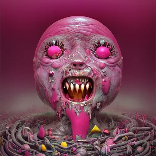 Image similar to pink scream by takashi murakami and zdzisław beksiński, 3d render, octane render, intricately detailed artwork, full 8k high quality resolution, recently just found unknown masterpiece