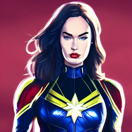 Image similar to Megan Fox as Captain Marvel, digital art, artstation