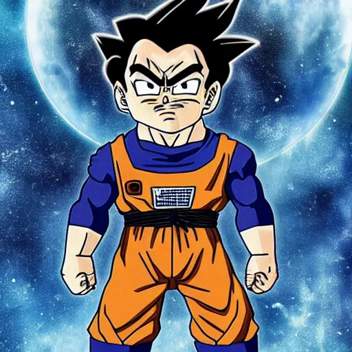 Prompt: Ultra Instinct Ron Swanson in space in the style of Dragon Ball Z