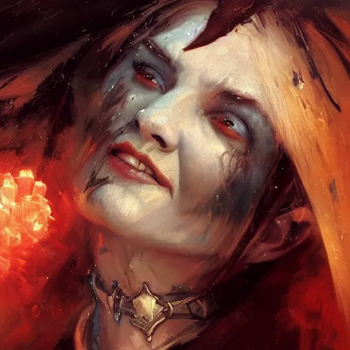 Image similar to an close up oil drawing of a vampire blood mage in style of warcraft, renaissance painting, art by anders zorn, wonderful masterpiece by greg rutkowski, expressive brush strokes, beautiful cinematic light, american romanticism by greg manchess, jessica rossier fantasy art, concept art, official art, hd mod