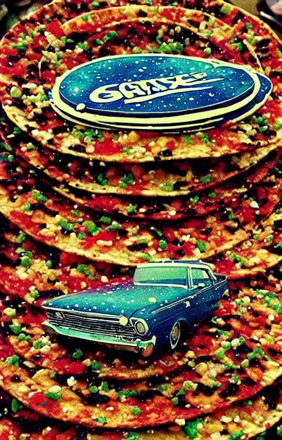 Prompt: the most beautiful galaxie made of tacos. Vintage sci-fi soft grainy