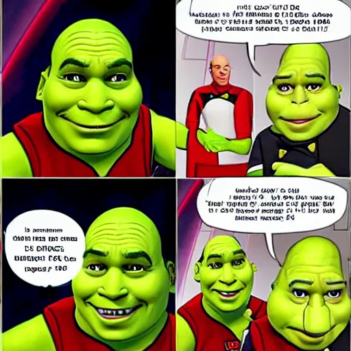 Prompt: Shrek as captain Picard in Startrek the next generation