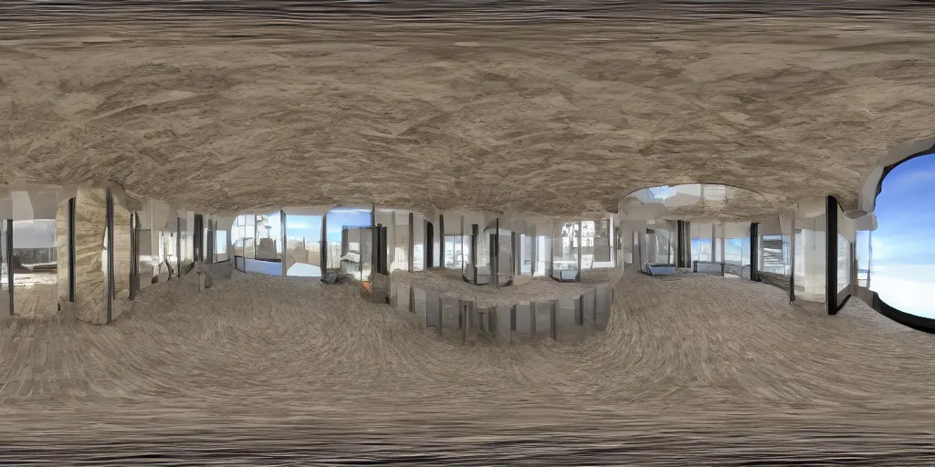 Image similar to seamless equirectangular projection of a 3 6 0 view inside a building made by gaudi