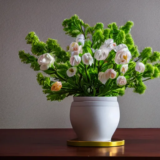 Image similar to a photo of 8k Ikebana in flower vase, wide angle, sony a7r3, ultra detail, photorealistic, in simple background