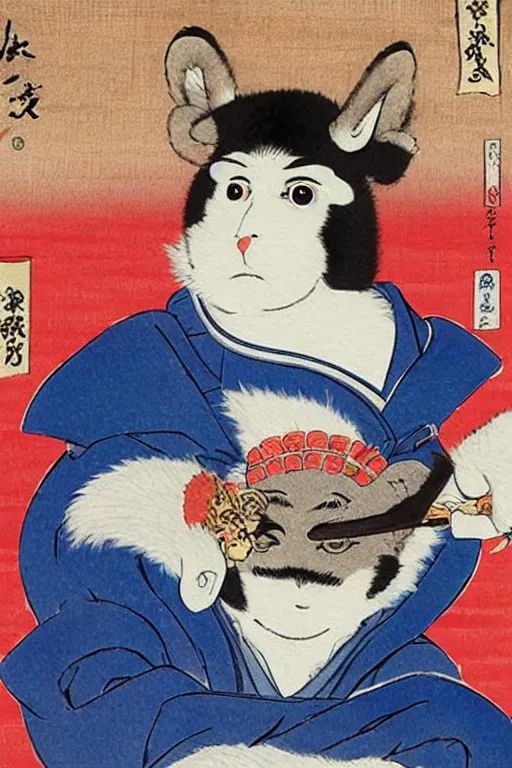 Prompt: a little - known commission from a famous ukiyo - e artist depicts the fursona of tokugawa ieyasu, furry shogun, tokugawa era watercolor illustration