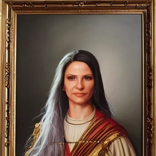 Image similar to portrait of an vatican citizen woman ( 3 5 ) from the vatican in 2 0 2 1, an oil painting by ross tran and thomas kincade