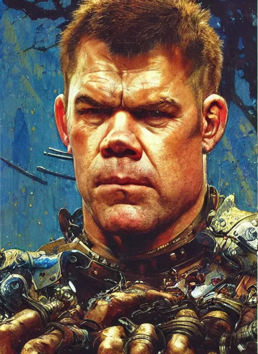 Prompt: head portrait of jocko willink as huge warrior with muscular neck, science fiction, by john berkey and lawrence alma tadema and rick berry and norman rockwell