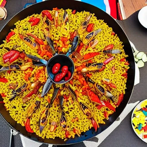 Image similar to a paella made with lego pieces.