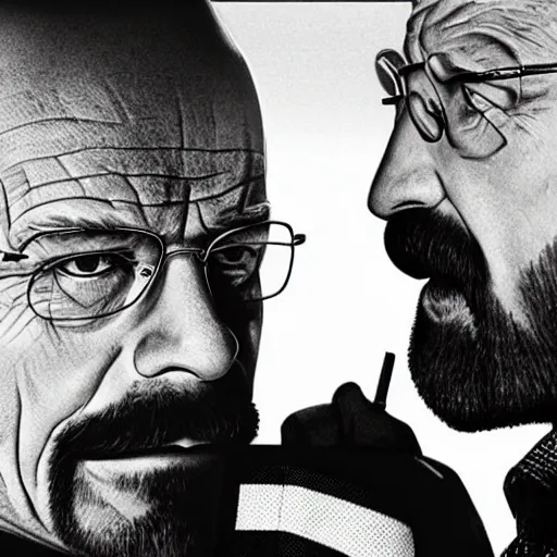 Prompt: walter white snorting cocaine with mike