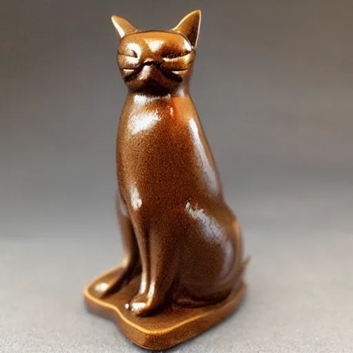 Prompt: elegant tall thin anthropomorphic cat figurine wearing a detailed kimono, hand carved brown resin, kimono robe detailed toggles, very highly detailed, petite, exquisite details, intricate, monotone, shy looking away waving one paw head turned slightly, deep focus, maneki - neko