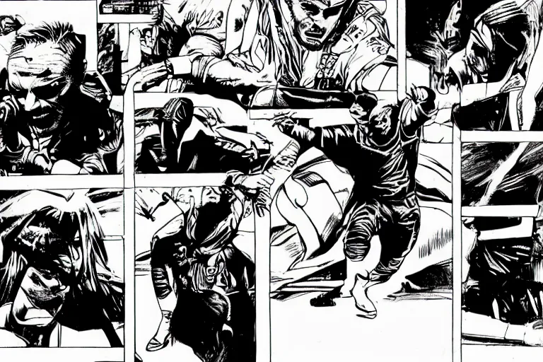 Image similar to jamie vardy scoring a goal, a page from cyberpunk 2 0 2 0, style of paolo parente, style of mike jackson, adam smasher, johnny silverhand, 1 9 9 0 s comic book style, white background, ink drawing, black and white