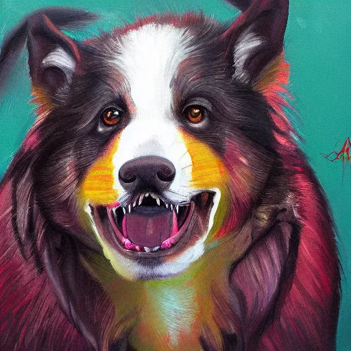 Prompt: painting of a rabid dog, trending on artstation