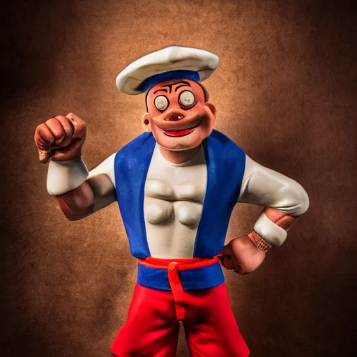 Prompt: 1 2 mp photo of popeye the sailor man, photography, fullbody, dynamic lighting